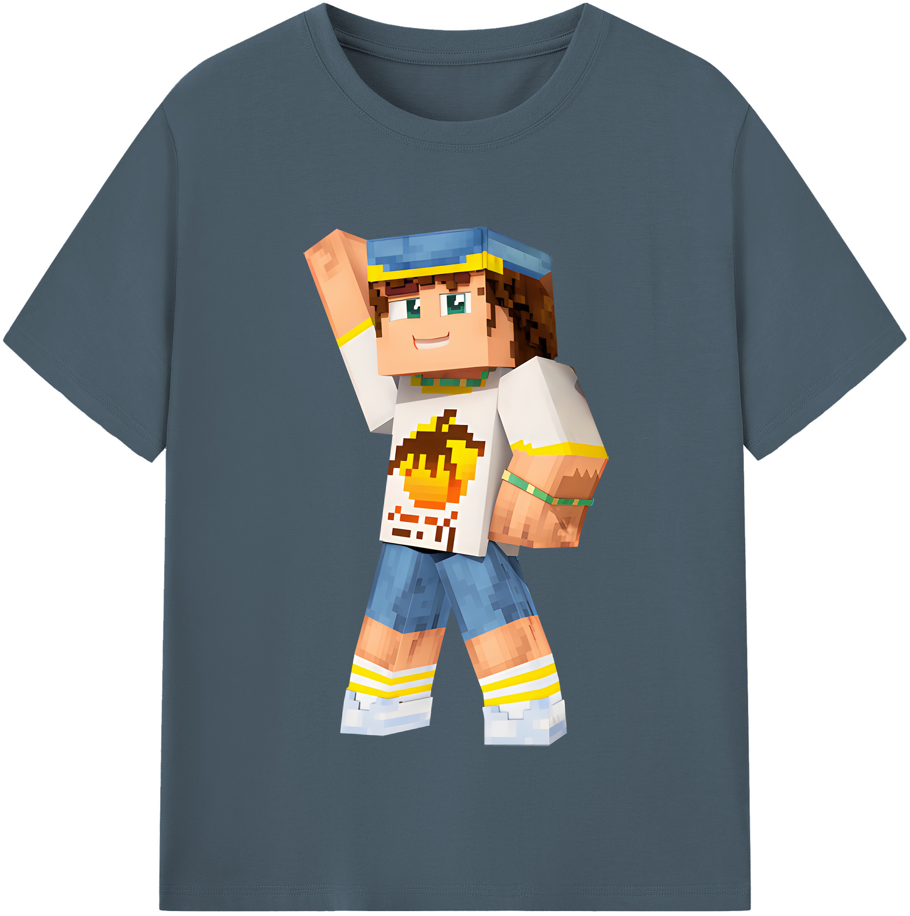 （画像用） マインクラフト ブロックの世界 Minecraft MC Block world 綿100％半袖Tシャツ（フロントプリント）